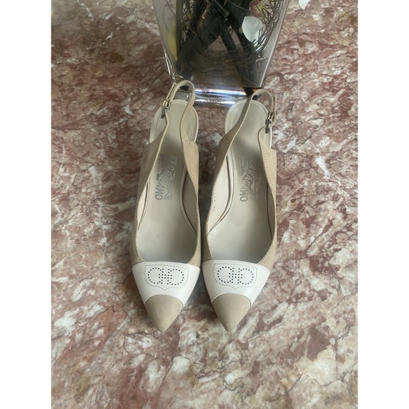 Salvatore Ferragamo Shoes - Salvatore Ferragamo Cream Beige Leather Pointed Toe Slingback  Pump 7B EUC, $595